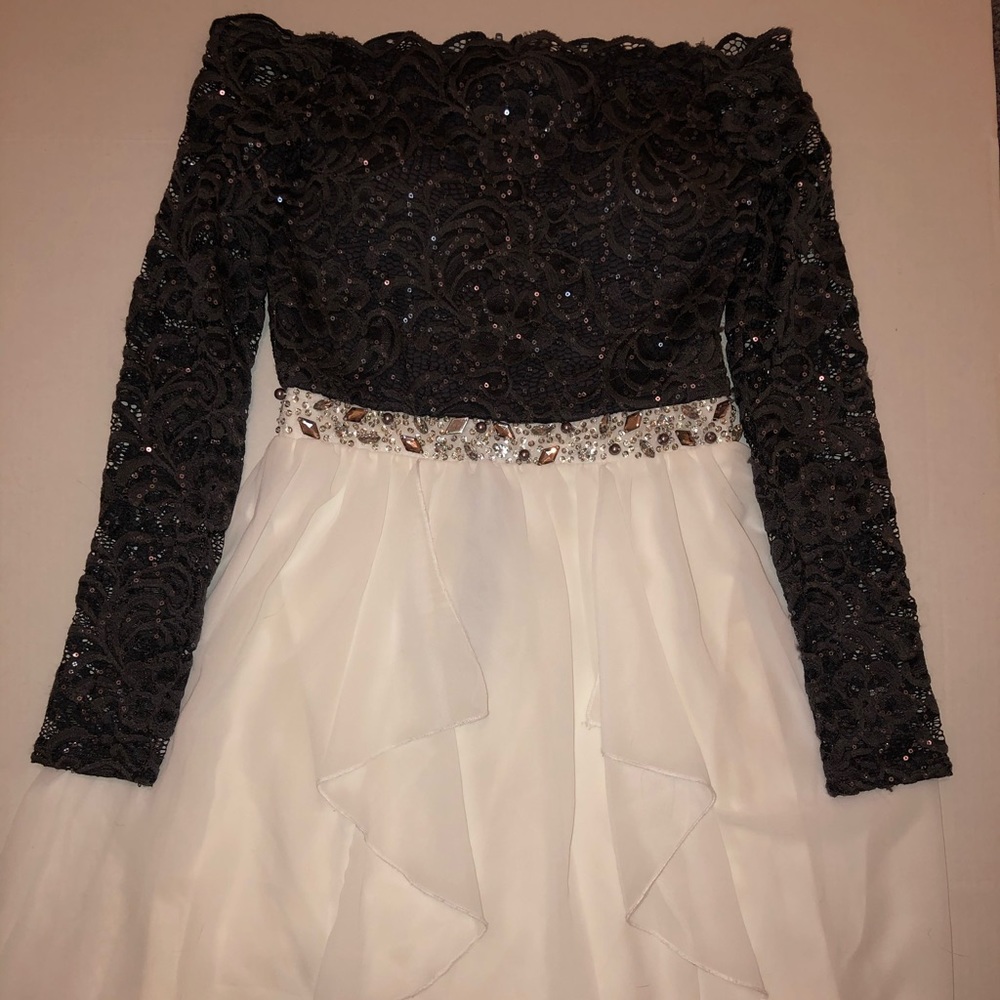 Off the shoulder high low cocktail dress